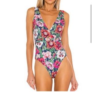 ONIA Michelle Belted Wrap-Effect Floral Print Swimsuit One Piece Size XS